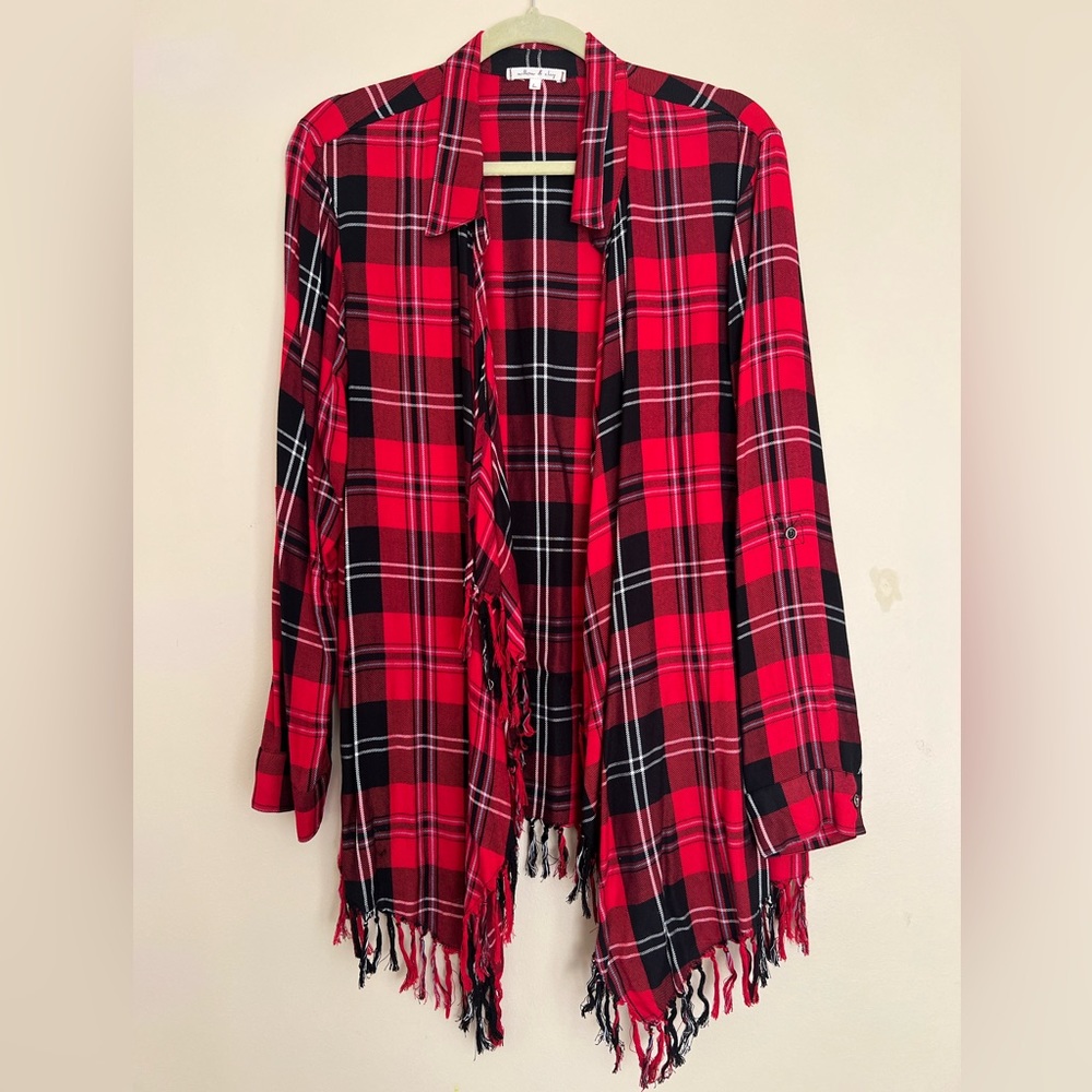 Willow & Clay Plaid Fringe Shirt - Large